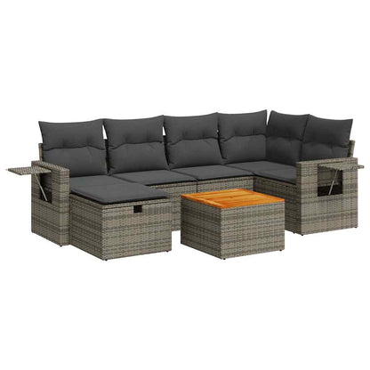 Set Divani da Giardino 7 pz con Cuscini Grigio in Polyrattan | homemem39