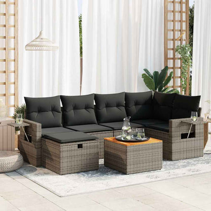 Set Divani da Giardino 7 pz con Cuscini Grigio in Polyrattan | homemem39