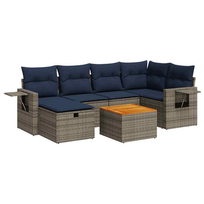 Set Divani da Giardino 7 pz con Cuscini Grigio in Polyrattan | homemem39