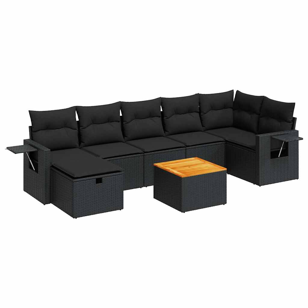 Set Divani da Giardino con Cuscini 8 pz Nero in Polyrattan | homemem39