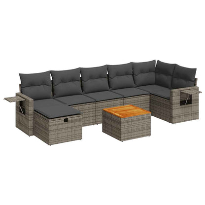 Set Divano da Giardino 8 pz con Cuscini Grigio in Polyrattan