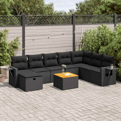 Set Divani da Giardino 9 pz con Cuscini Nero in Polyrattan | homemem39