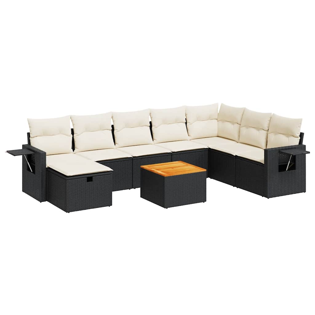 Set Divani da Giardino 9 pz con Cuscini Nero in Polyrattan - homemem39