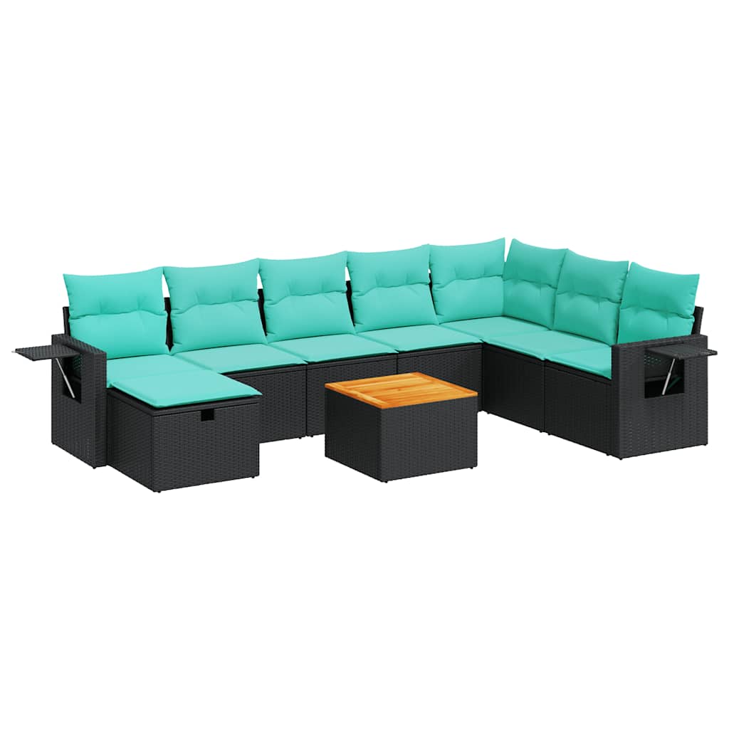 Set Divani da Giardino 9 pz con Cuscini Nero in Polyrattan | homemem39