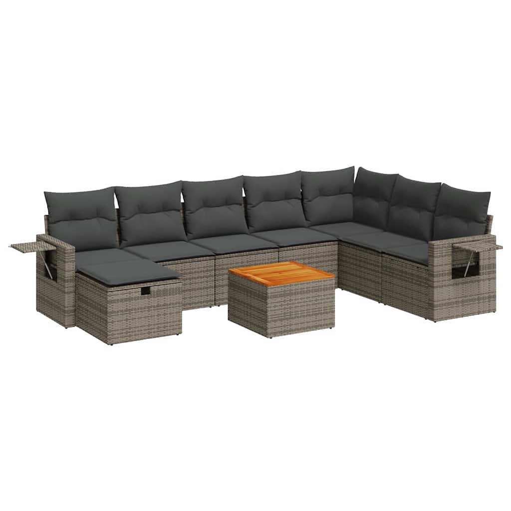 Set Divano da Giardino 9 pz con Cuscini Grigio in Polyrattan | homemem39