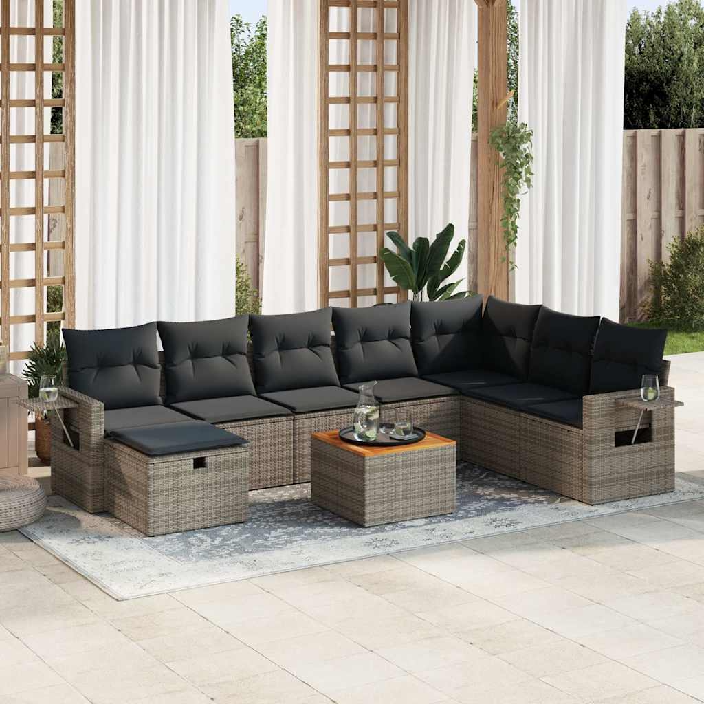 Set Divano da Giardino 9 pz con Cuscini Grigio in Polyrattan | homemem39