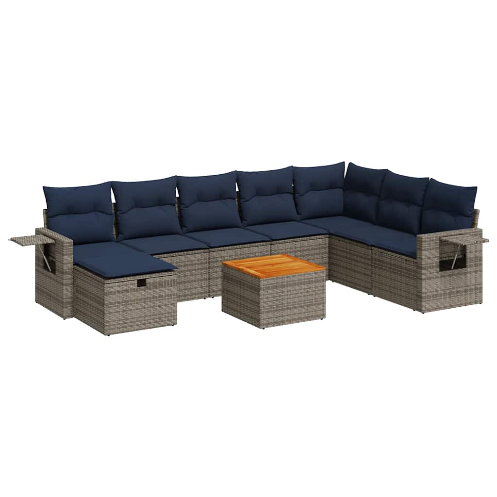 Set Divano da Giardino 9 pz con Cuscini Grigio in Polyrattan | homemem39