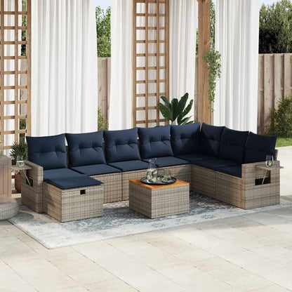 Set Divano da Giardino 9 pz con Cuscini Grigio in Polyrattan | homemem39