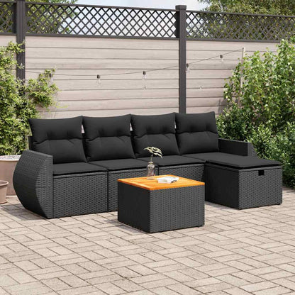Set Divano da Giardino 6 pz con Cuscini Nero in Polyrattan | homemem39