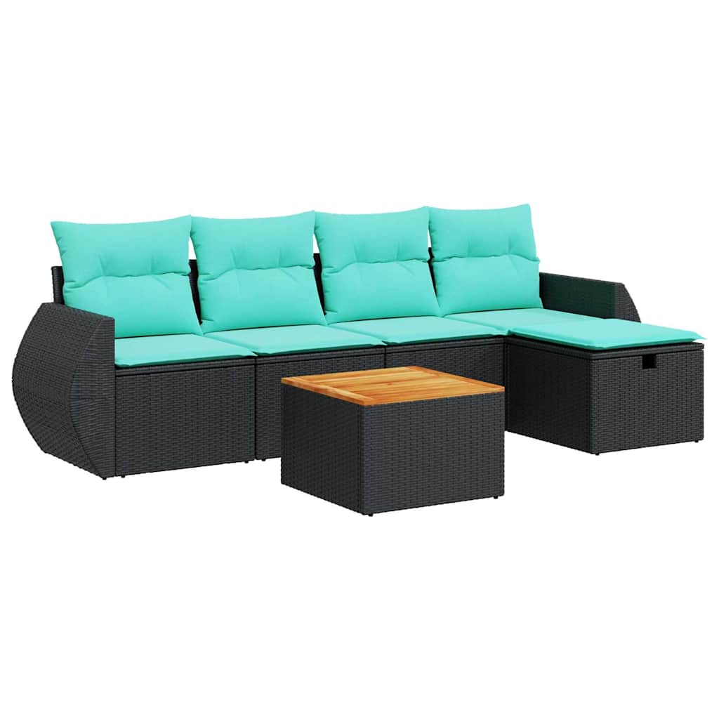 Set Divano da Giardino 6 pz con Cuscini Nero in Polyrattan | homemem39
