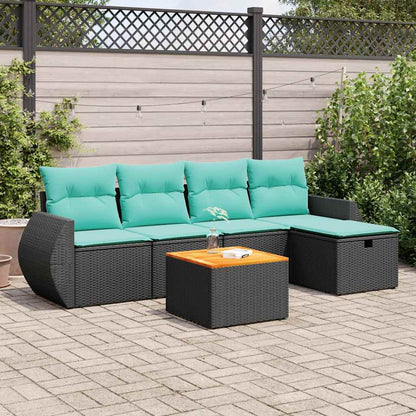 Set Divano da Giardino 6 pz con Cuscini Nero in Polyrattan | homemem39