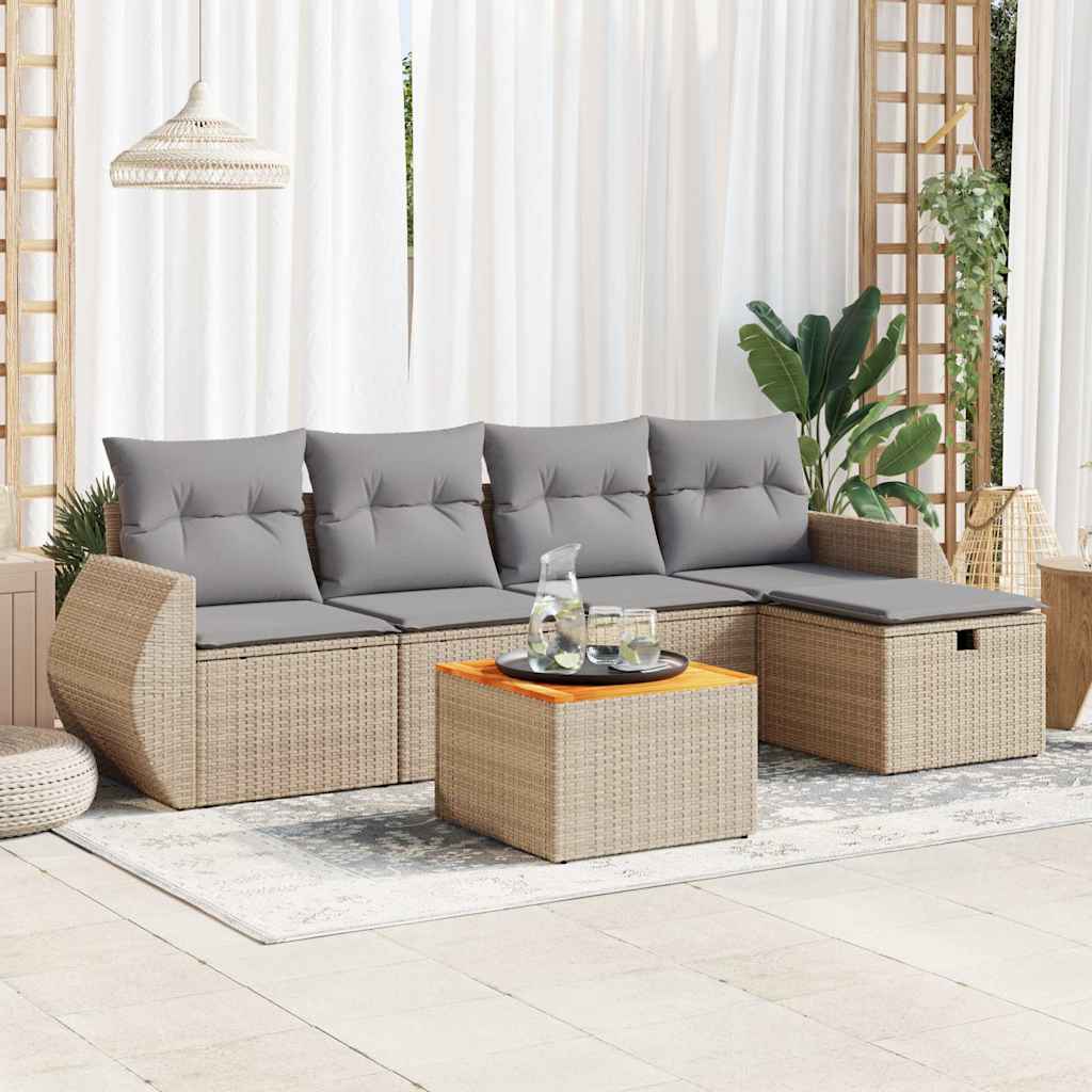 Set Divano da Giardino 6 pz con Cuscini Beige in Polyrattan - homemem39