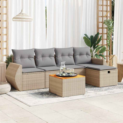 Set Divano da Giardino 6 pz con Cuscini Beige in Polyrattan - homemem39
