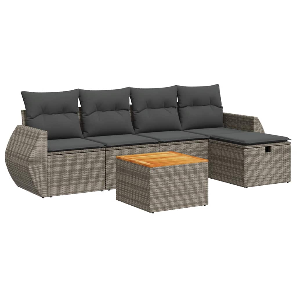 Set Divano da Giardino 6 pz con Cuscini Grigio in Polyrattan | homemem39