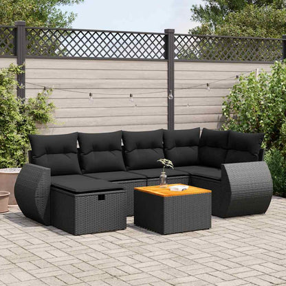 Set Divani da Giardino con Cuscini 7pz Nero Polyrattan | homemem39