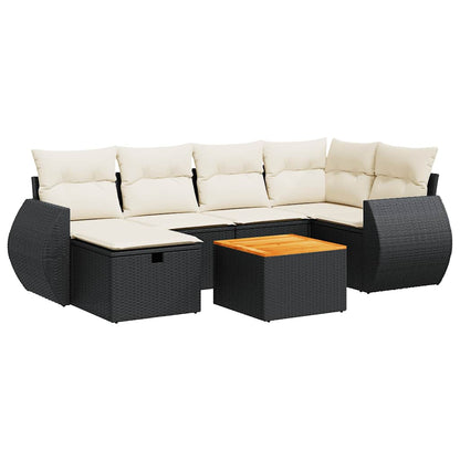 Set Divani da Giardino con Cuscini 7pz Nero Polyrattan
