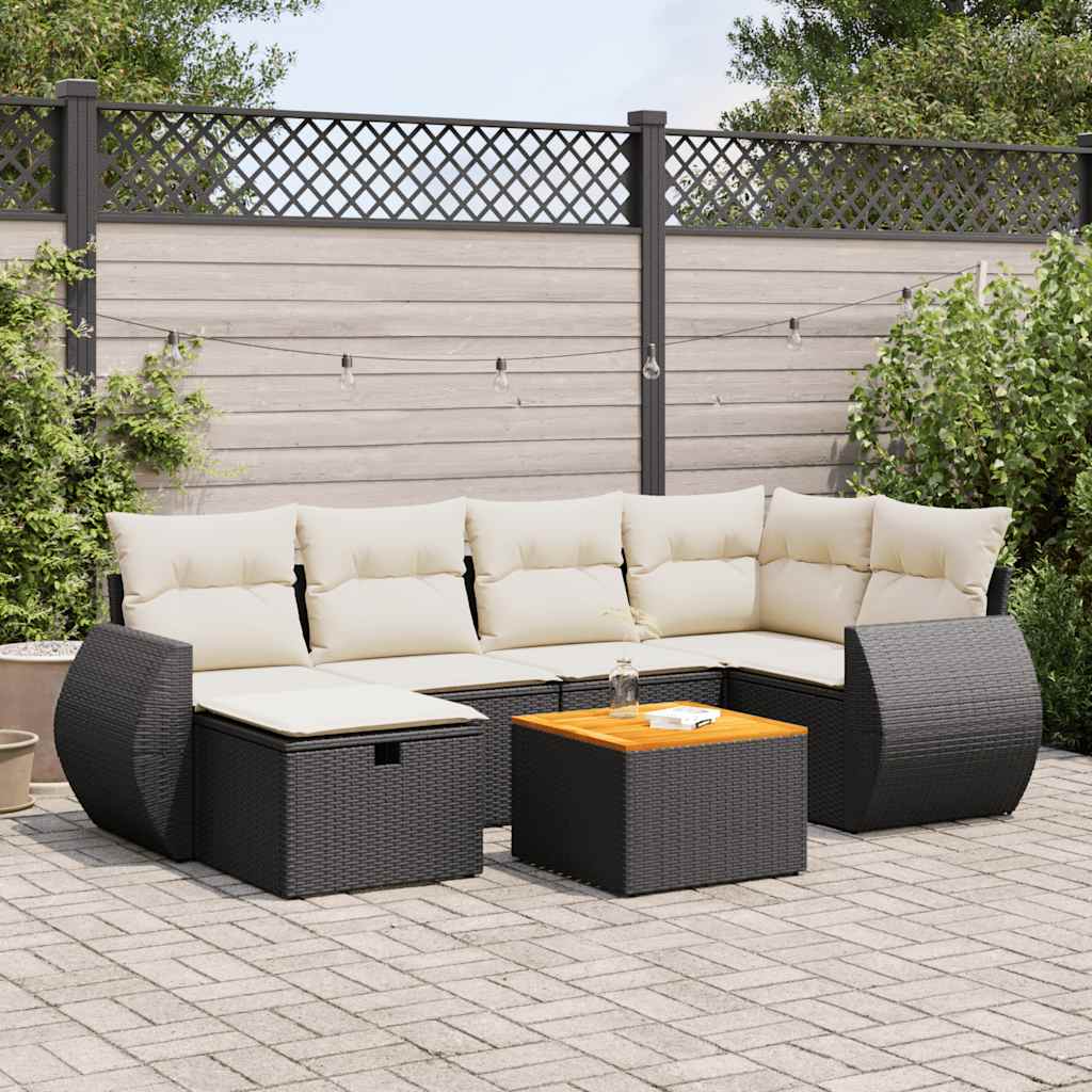 Set Divani da Giardino con Cuscini 7pz Nero Polyrattan - homemem39