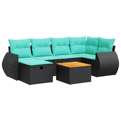 Set Divani da Giardino con Cuscini 7pz Nero Polyrattan | homemem39