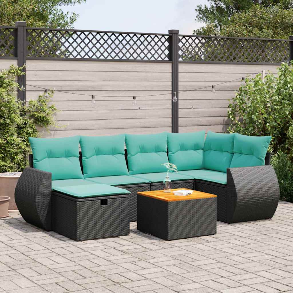 Set Divani da Giardino con Cuscini 7pz Nero Polyrattan | homemem39