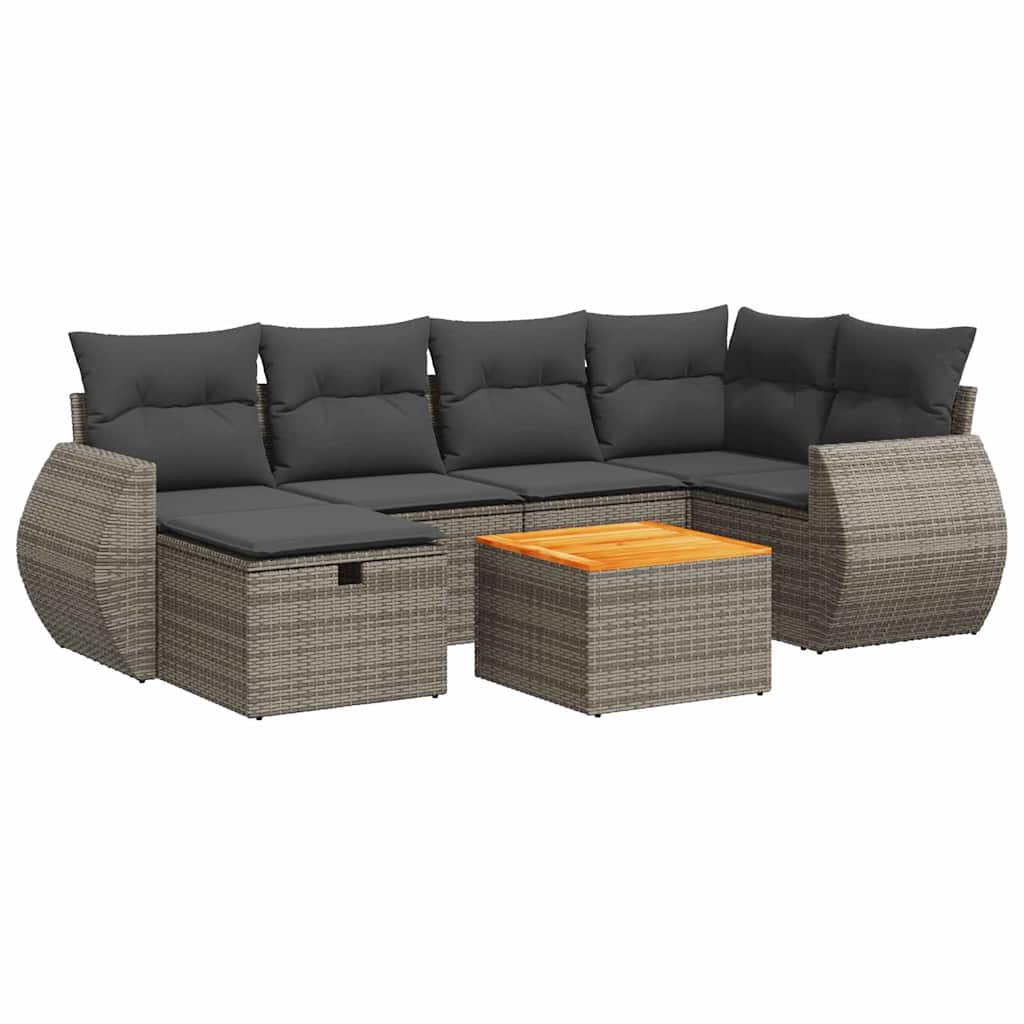 Set Divani da Giardino 7 pz con Cuscini Grigio in Polyrattan | homemem39
