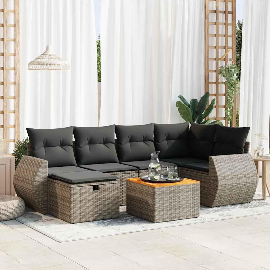 Set Divani da Giardino 7 pz con Cuscini Grigio in Polyrattan