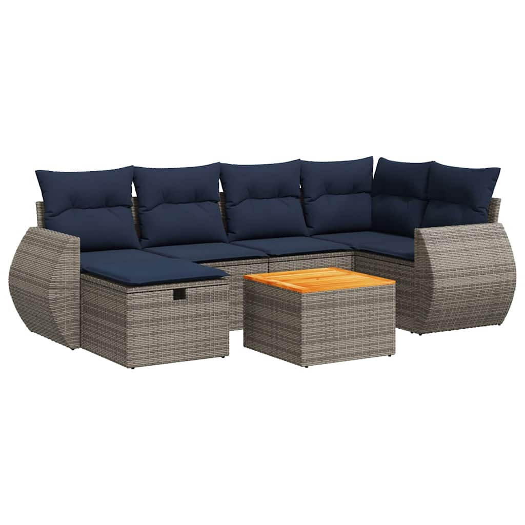 Set Divani da Giardino 7 pz con Cuscini Grigio in Polyrattan | homemem39