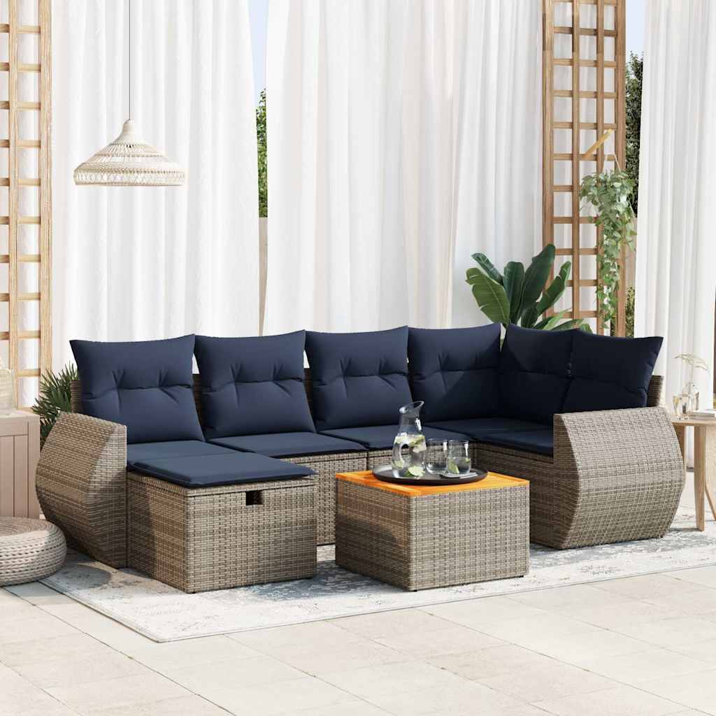 Set Divani da Giardino 7 pz con Cuscini Grigio in Polyrattan | homemem39