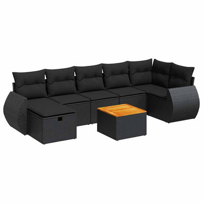 Set Divani da Giardino con Cuscini 8 pz Nero in Polyrattan | homemem39