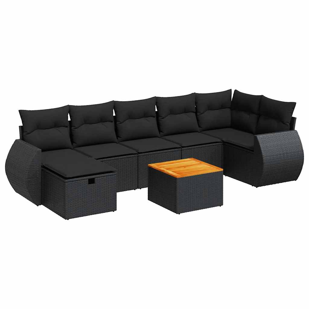 Set Divani da Giardino con Cuscini 8 pz Nero in Polyrattan