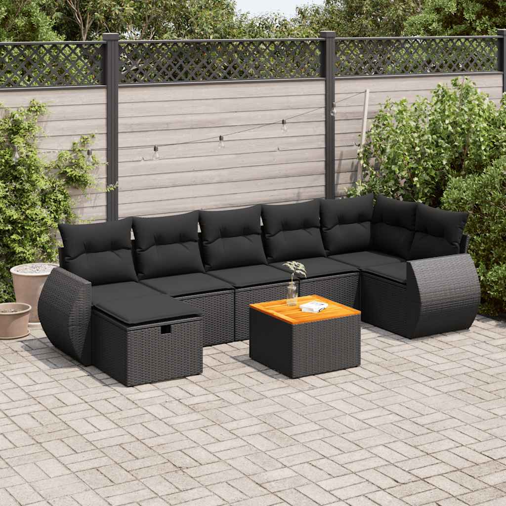 Set Divani da Giardino con Cuscini 8 pz Nero in Polyrattan