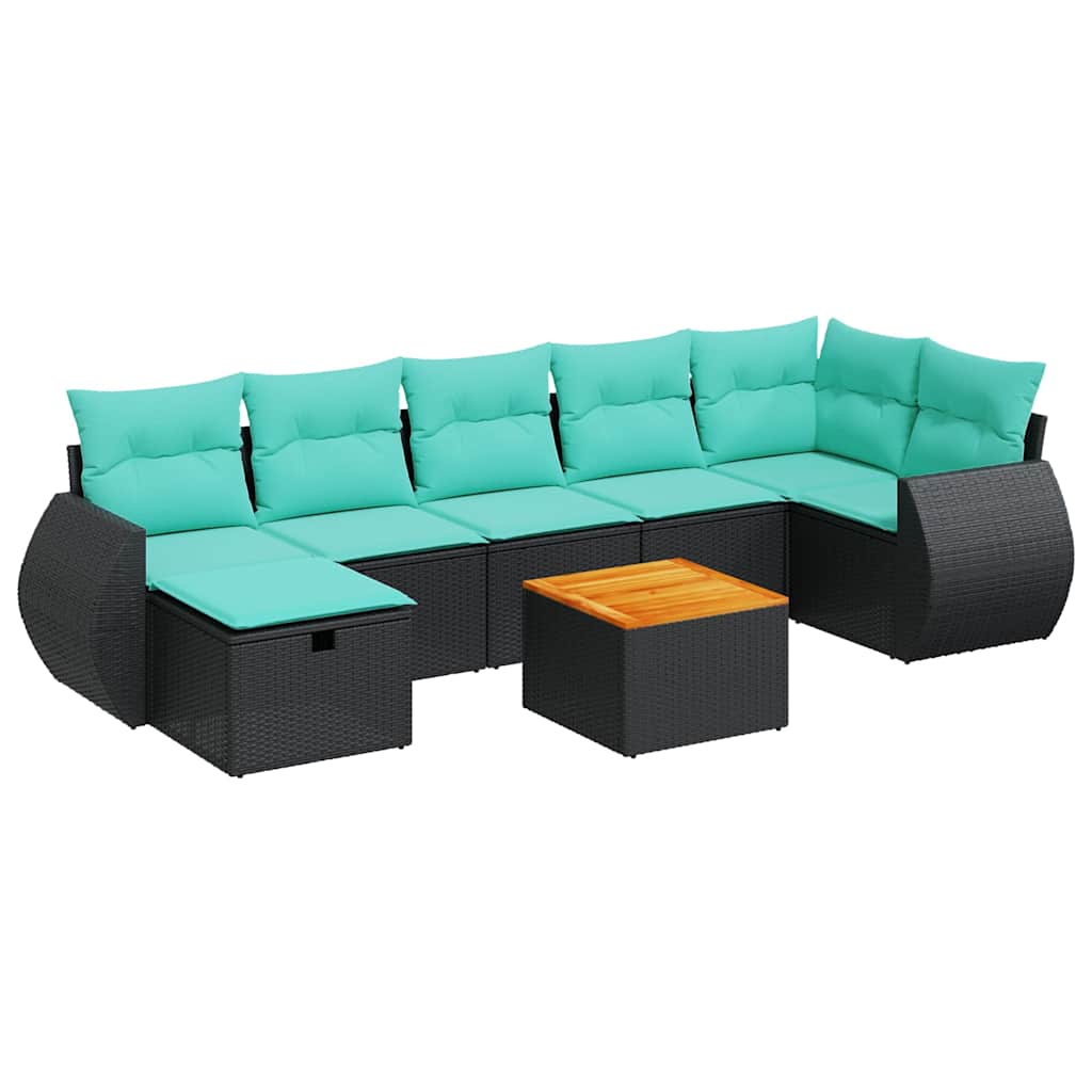 Set Divani da Giardino con Cuscini 8 pz Nero in Polyrattan