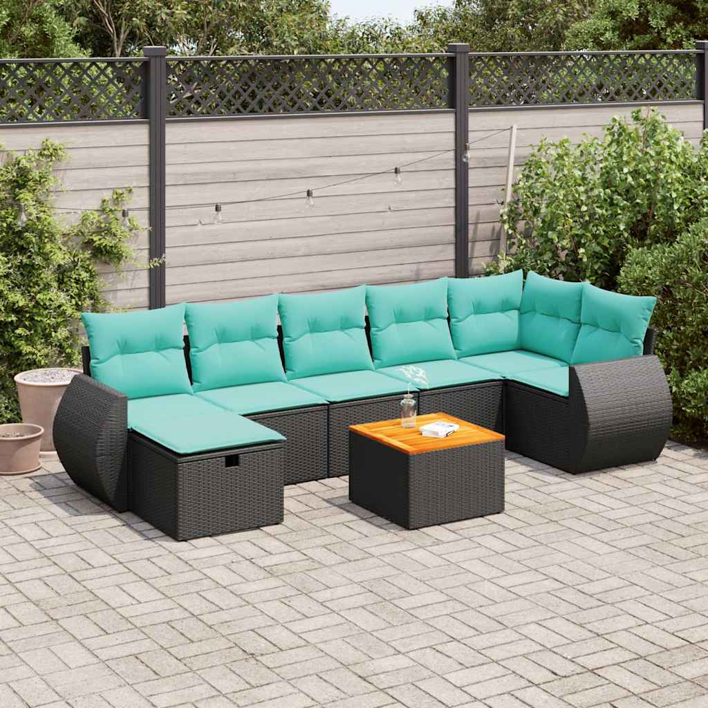 Set Divani da Giardino con Cuscini 8 pz Nero in Polyrattan | homemem39
