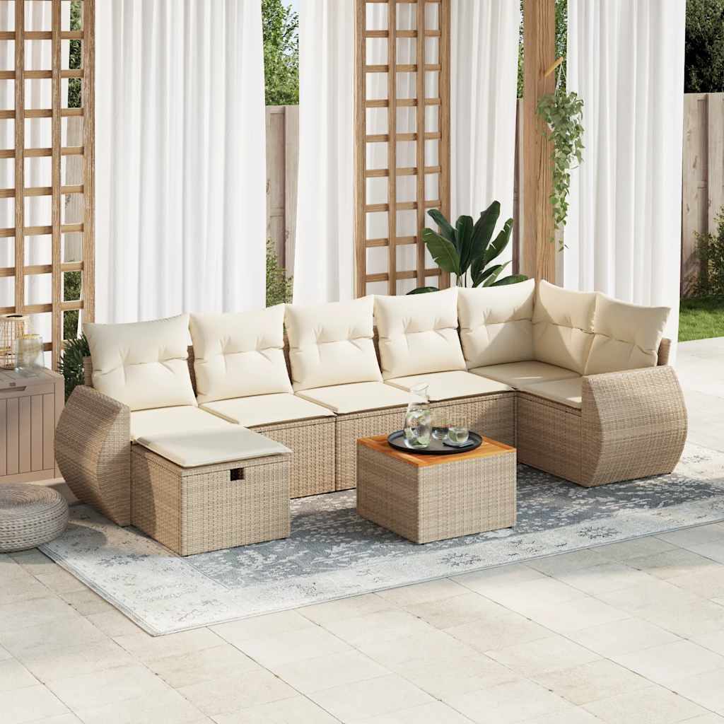Set Divano da Giardino 8 pz con Cuscini Beige in Polyrattan | homemem39