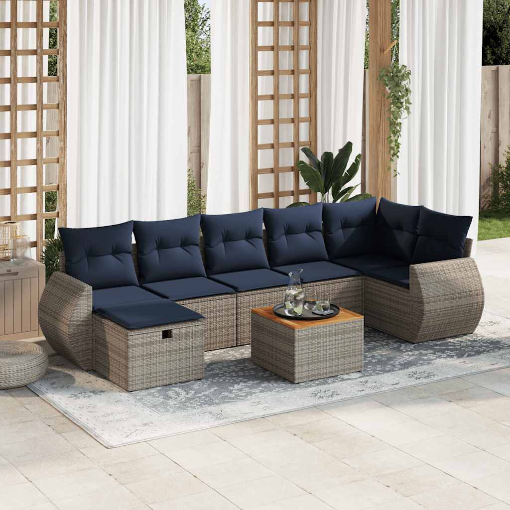 Set Divano da Giardino 8 pz con Cuscini Grigio in Polyrattan | homemem39