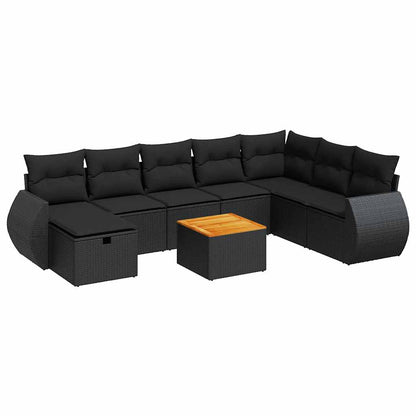 Set Divani da Giardino 9 pz con Cuscini Nero in Polyrattan | homemem39