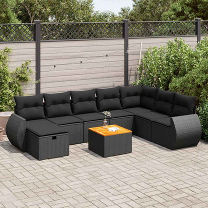 Set Divani da Giardino 9 pz con Cuscini Nero in Polyrattan | homemem39