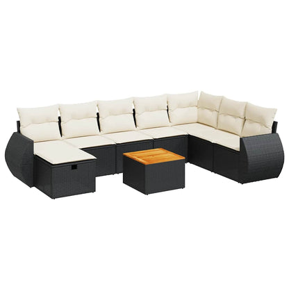 Set Divani da Giardino 9 pz con Cuscini Nero in Polyrattan - homemem39
