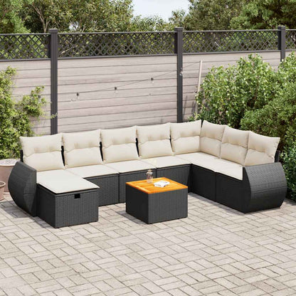 Set Divani da Giardino 9 pz con Cuscini Nero in Polyrattan - homemem39