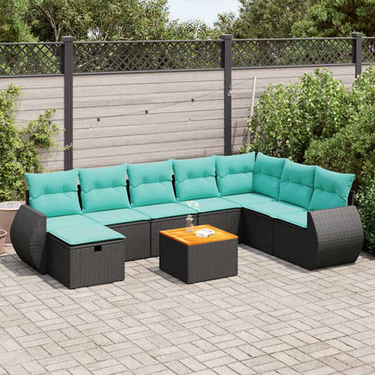 Set Divani da Giardino 9 pz con Cuscini Nero in Polyrattan | homemem39