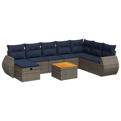 Set Divano da Giardino 9 pz con Cuscini Grigio in Polyrattan | homemem39