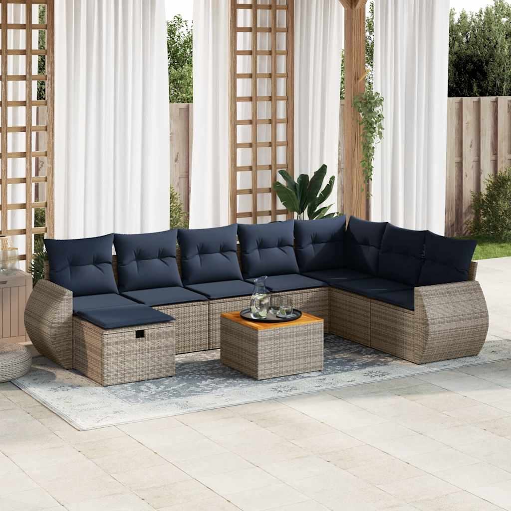 Set Divano da Giardino 9 pz con Cuscini Grigio in Polyrattan | homemem39