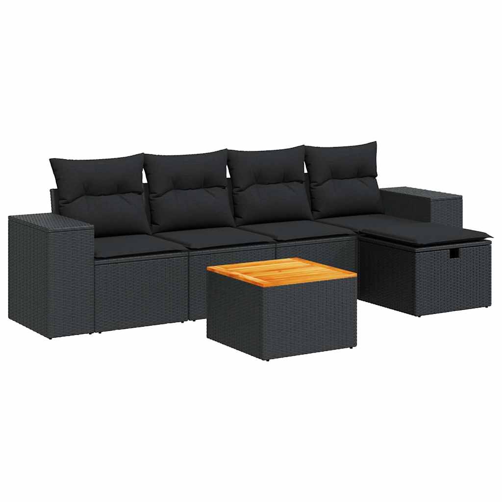 Set Divano da Giardino 6 pz con Cuscini Nero in Polyrattan | homemem39
