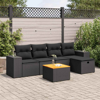 Set Divano da Giardino 6 pz con Cuscini Nero in Polyrattan | homemem39