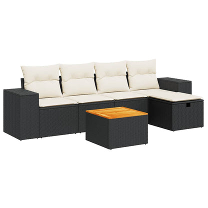 Set Divano da Giardino 6 pz con Cuscini Nero in Polyrattan - homemem39