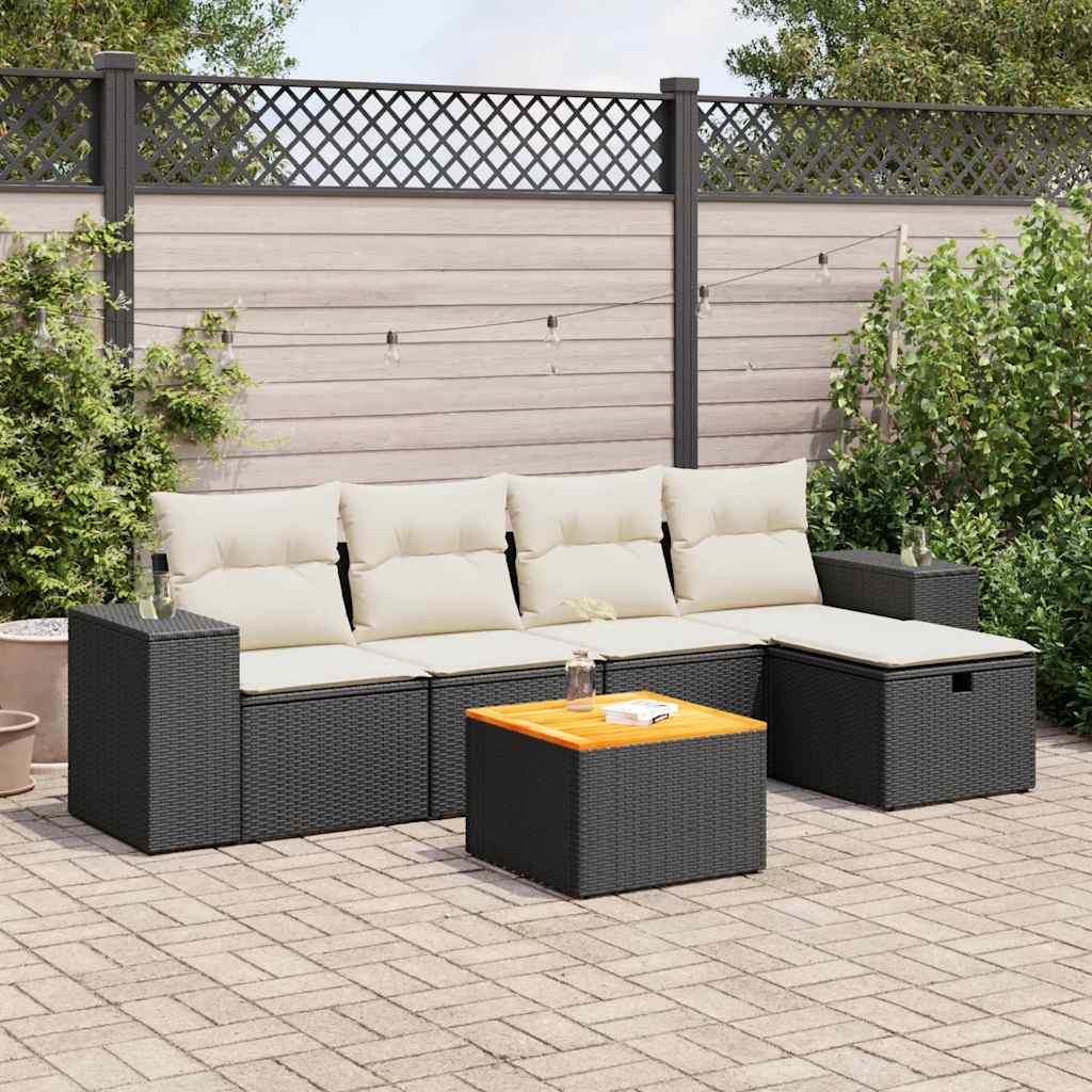 Set Divano da Giardino 6 pz con Cuscini Nero in Polyrattan - homemem39