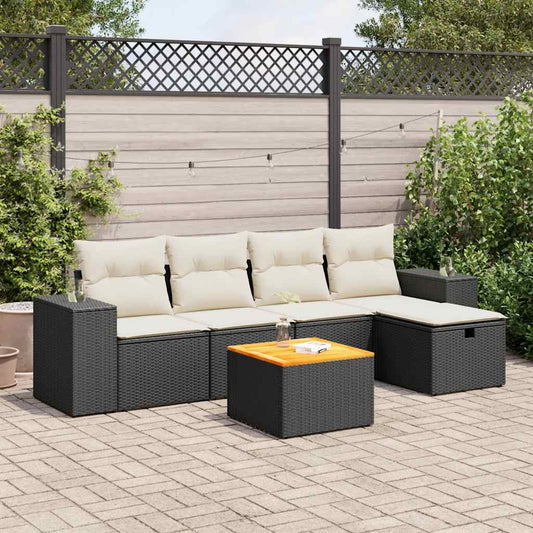 Set Divano da Giardino 6 pz con Cuscini Nero in Polyrattan - homemem39