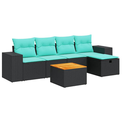 Set Divano da Giardino 6 pz con Cuscini Nero in Polyrattan | homemem39