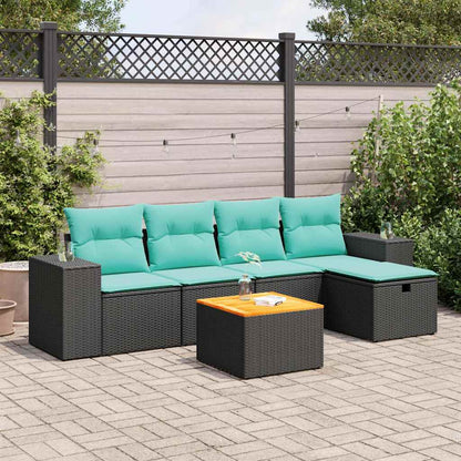 Set Divano da Giardino 6 pz con Cuscini Nero in Polyrattan | homemem39