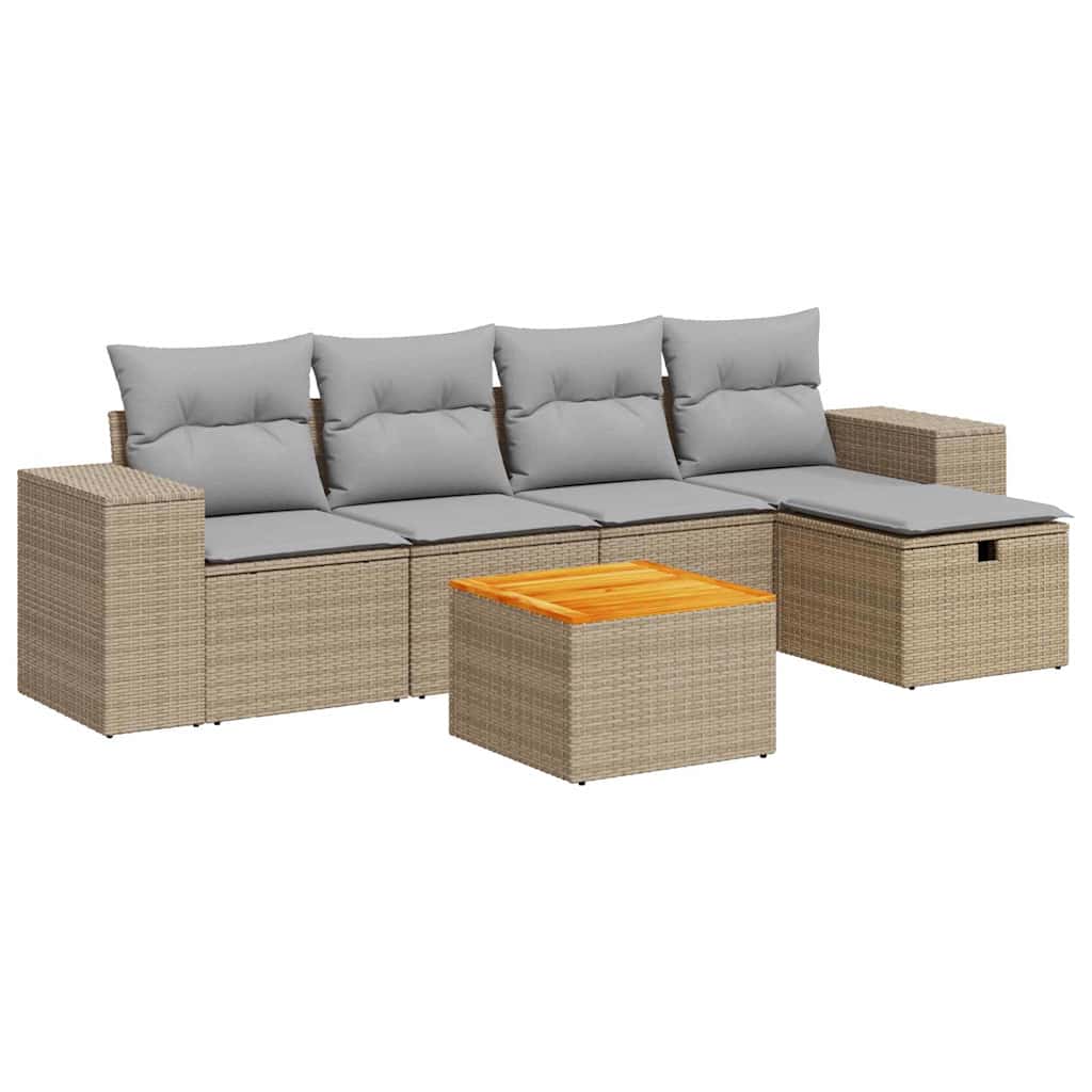 Set Divano da Giardino 6 pz con Cuscini Beige in Polyrattan - homemem39