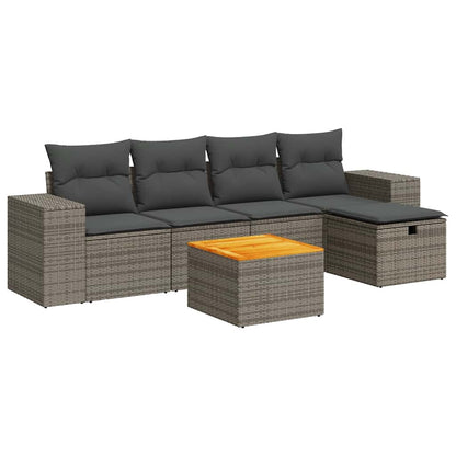 Set Divano da Giardino 6 pz con Cuscini Grigio in Polyrattan | homemem39